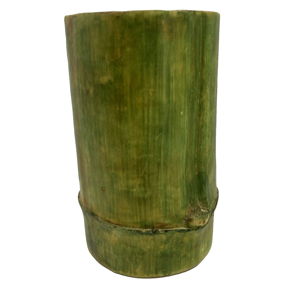 Rare VTG MCM Bamboo Vase Planter 6.25" Thick Green Natural Plastic